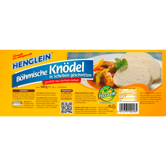 HENGLEIN Böhmische Knödel in Scheiben geschnitten 500g