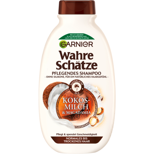 Garnier Wahre Schätze Shampoo Kokosmilch&Acadamia für gesundes und fühlbar geschmeidigeres Haar 250ml
