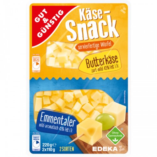 GUT&GÜNSTIG Käse Snack Butterkäse-Emmentaler 45% 2x110g