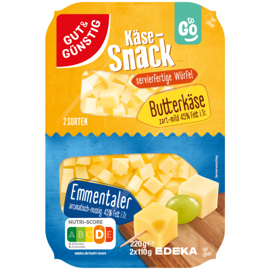 GUT&GÜNSTIG Käse Snack Butterkäse-Emmentaler 45% 2x110g