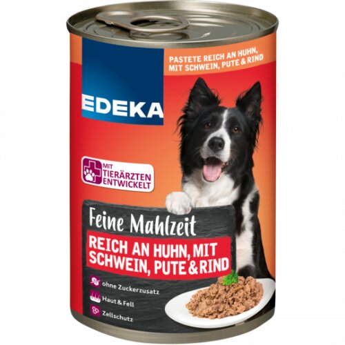 EDEKA Feine Mahlzeit Hund Reich an Huhn mit Schwein, Rind und Pute 400g