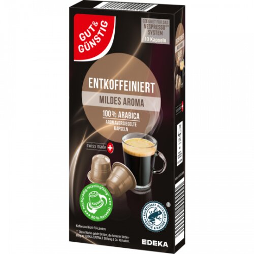 GUT&GÜNSTIG Kaffeekapseln Lungo entkoffeiniert 10ST 52g