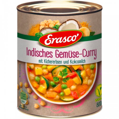 Erasco Indisches Gemüsecurry mit Kichererbsen und Kokosmilch 800g