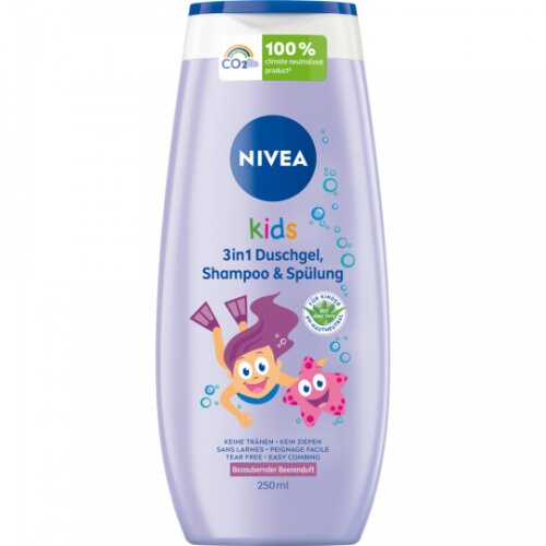 Nivea Kids 3in1 Duschgel, Shampoo & Spülung Bezaubernder Beerenduft 250ml