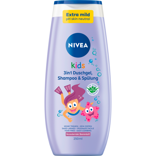 Nivea Kids 3in1 Duschgel, Shampoo & Spülung Bezaubernder Beerenduft 250ml