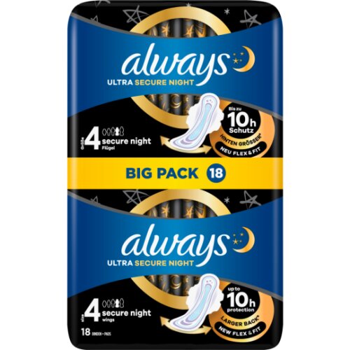 Always Secure Ultra Night mit Flügeln Damenbinden Bigpack 18ST