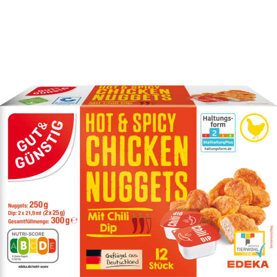 GUT&GÜNSTIG Chicken Nuggets im Backteig Hot&Spicy mit Chili Dip 300g VLOG QS ITW