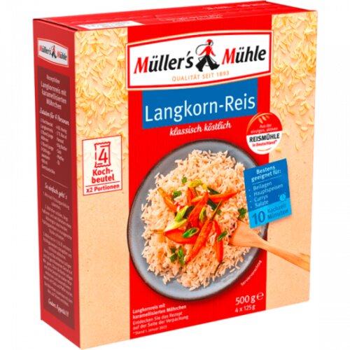 Müllers Mühle Langkorn Parboiled 10 Minuten Kochbeutel Reis 4x125g