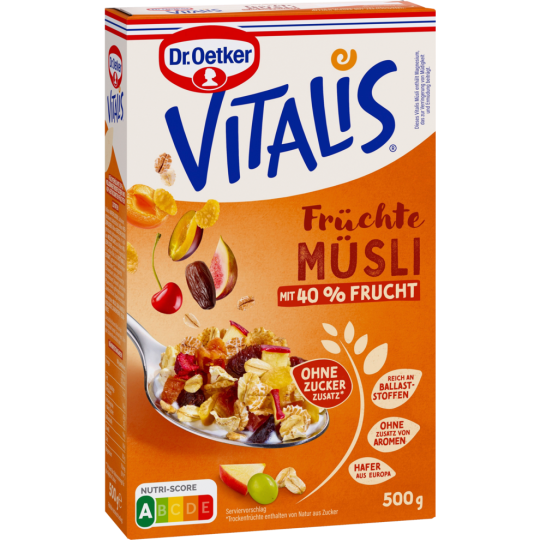 Dr.Oetker Vitalis Früchtemüsli ohne Zuckerzusatz 500g