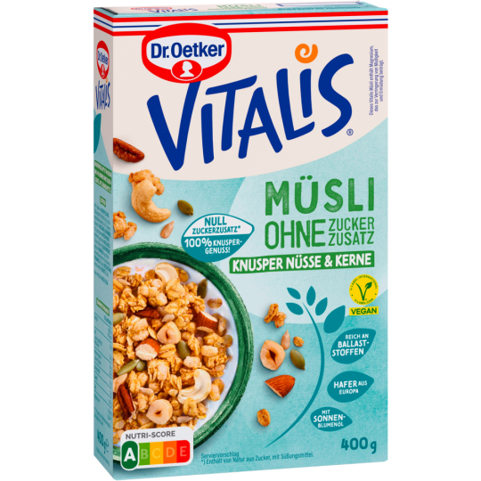 Dr.Oetker Vitalis ohne Zuckerzusatz Knusper Nüsse&Kerne 400g