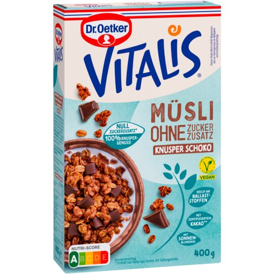 Dr.Oetker Vitalis ohne Zuckerzusatz Knusper Schoko 400g