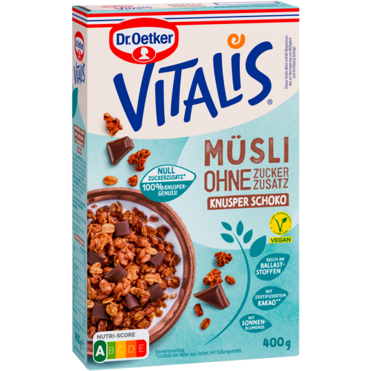Dr.Oetker Vitalis ohne Zuckerzusatz Knusper Schoko 400g