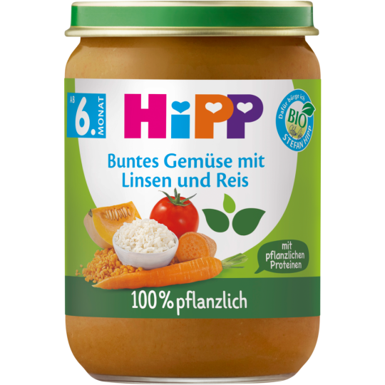 Bio Hipp Buntes Gemüse mit Linsen und Reis 190g