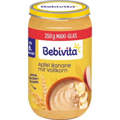Bio Bebivita Frucht und Getreide Apfel Banane mit Vollkorn ab 6.Monat 250g