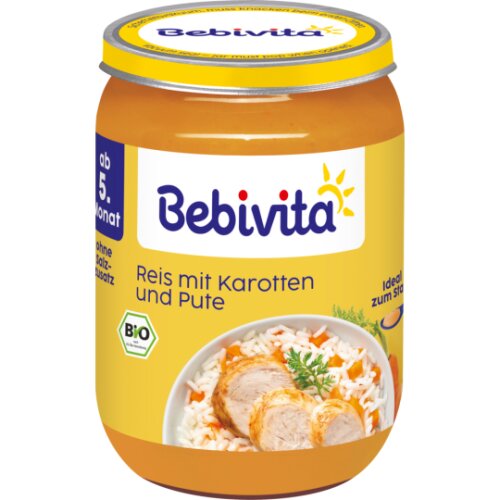 Bio Bebivita Menüs Reis mit Karotten und Pute ab 5.Monat 190g