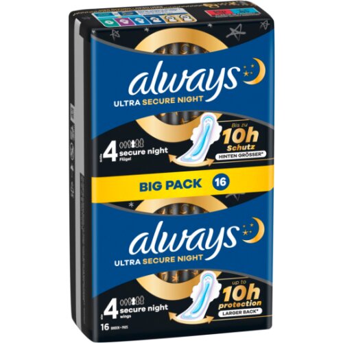 Always Ultra Damenbinden Secure Night mit Flügeln Big Pack 16ST