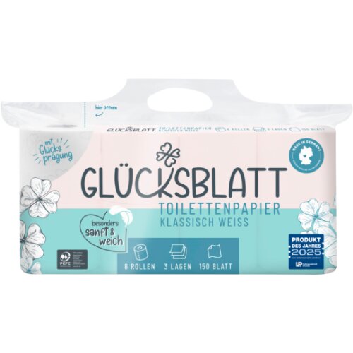 Glücksblatt Toilettenpapier Klassisch weiß 3-lagig 8x150BL