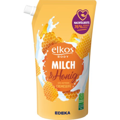 EDEKA elkos Cremeseife Milch & Honig Nachfüllbeutel 1l