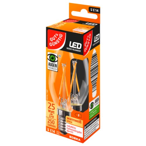 GUT&GÜNSTIG LED-Kerze E14 Retro 250lm 2700K F 2,9W