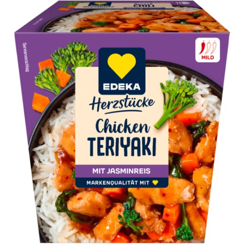 EDEKA Herzstücke Sweet Chili Teriyaki Hühnchen mit Jasmin Reis 350g