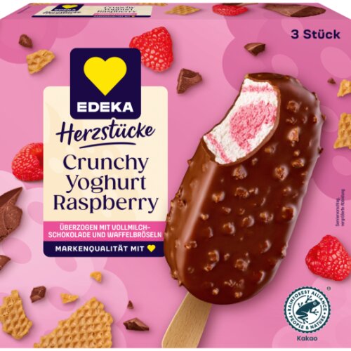 EDEKA Herzstücke Crunchy Yoghurt Raspberry Stieleis 3x90ml