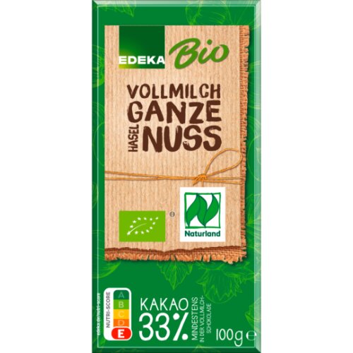 Bio EDEKA Tafelschokolade mit ganzen Haselnüssen 100g