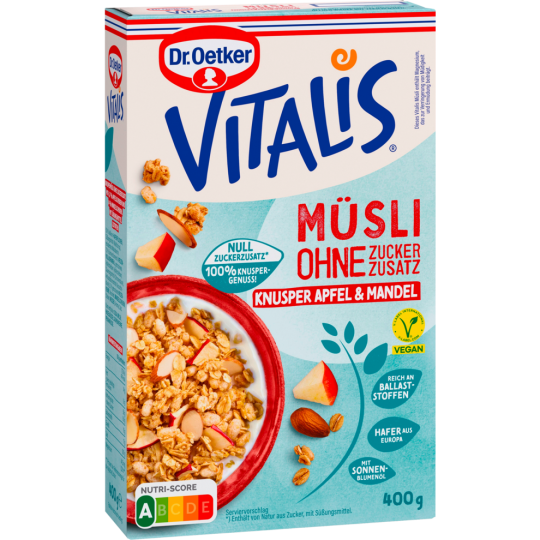 Dr.Oetker Vitalis ohne Zuckerzusatz Knusper Apfel & Mandel 400g