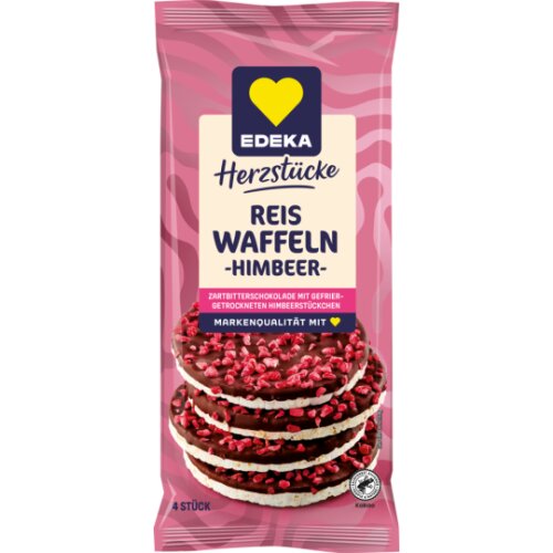 EDEKA Herzstücke Reiswaffel dunkle Schokolade mit Himbeerstücken 64g