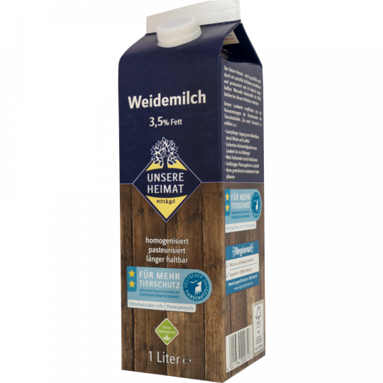 Unsere Heimat frische Weidemilch 3,5% 1l