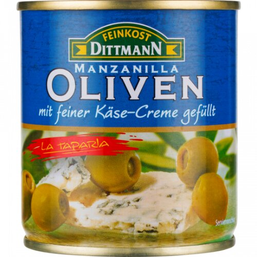 Feinkost Dittmann Manzanilla Oliven grün gefüllt mit Blue Cheese 200g