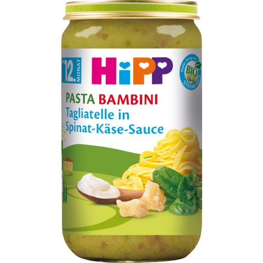 Bio Hipp Menü Pasta Bambini Tagliatelle in Spinat-Käse-Sauce ab 12.Monat 250g