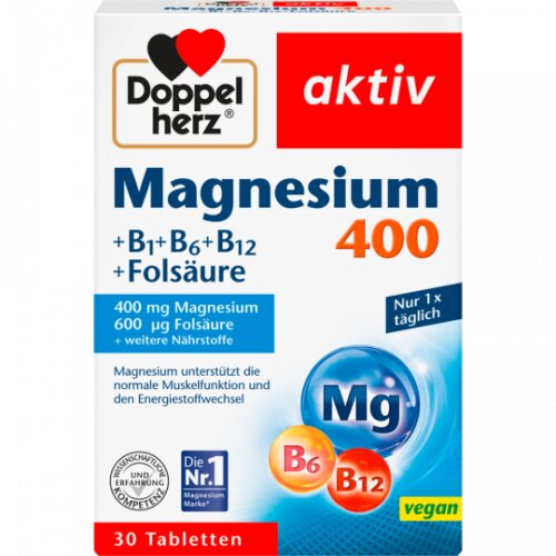 Doppel Herz Magnesium 400+B1+B6+B12+Folsäure 30Tabletten...