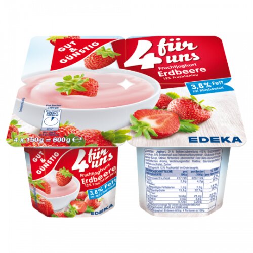 Gut & Günstig Fruchtjoghurt Erdbeer 3,8% 4x150g