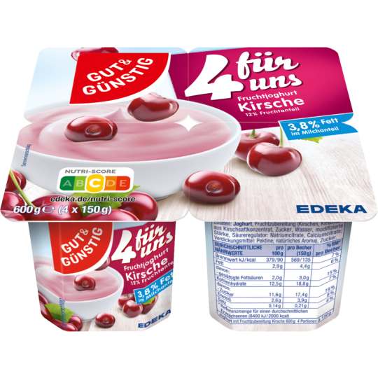 Gut & Günstig Fruchtjoghurt Kirsch 3,8% 4x150g