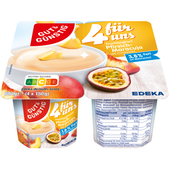 Gut & Günstig Fruchtjoghurt Pfirsich-Maracuja 3,8% 4x150g