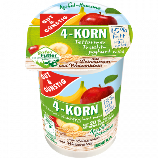 Gut & Günstig 4-Korn Fruchtjoghurt Apfel-Banane 1,5% 250g
