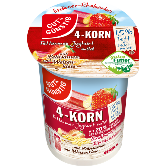 Gut & Günstig 4-Korn Fruchtjoghurt Erdbeer-Rhabarber 1,5% 250g