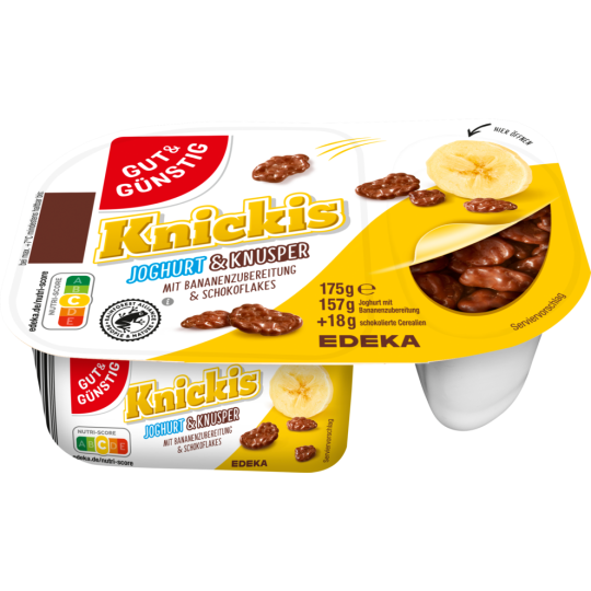 Gut & Günstig Joghurt & Knusper Banane und Schokoflakes im Zweikammerbecher 175g