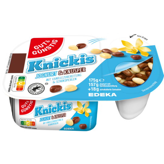 Gut & Günstig Joghurt & Knusper Vanille und Schokoperlen im Zweikammerbecher 175g