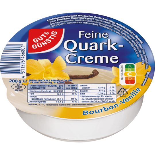 Gut & Günstig Feine Quarkcreme Bourbon Vanille 200g