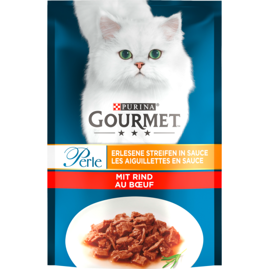 Gourmet Perle Erlesene Streifen mit Rind Katzennassnahrung 85g
