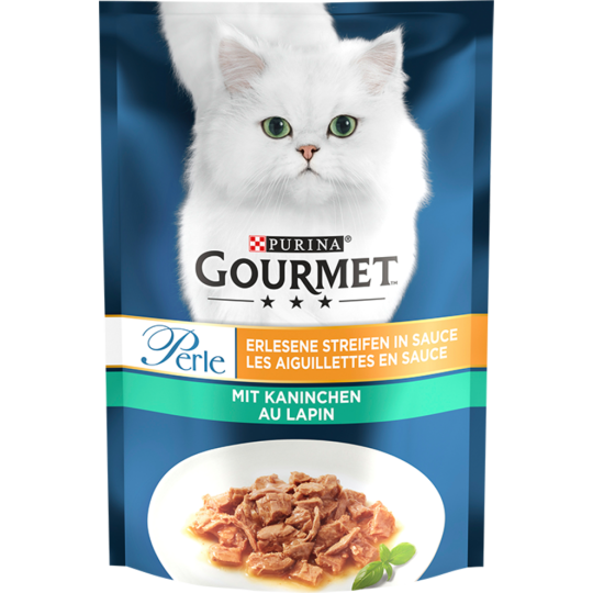 Gourmet Perle Erlesene Streifen mit Kaninchen Katzennassnahrung 85g