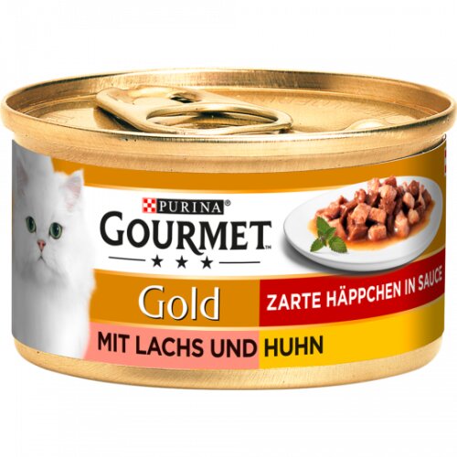 Gourmet Gold Zarte Häppchen in Sauce Lachs&Huhn Katzennassnahrung 85g