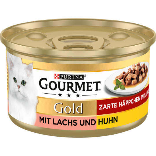 Gourmet Gold Zarte Häppchen in Sauce Lachs&Huhn Katzennassnahrung 85g