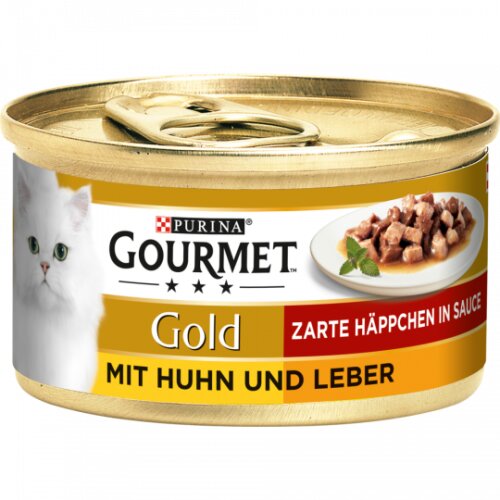 Gourmet Gold Zarte Häppchen in Sauce Huhn&Leber Katzennassnahrung 85g