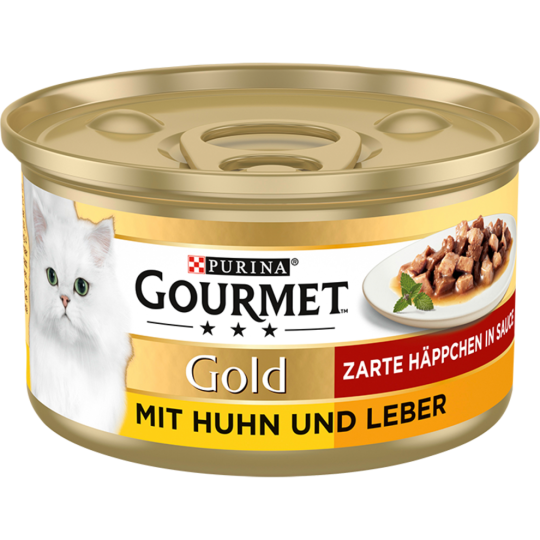 Gourmet Gold Zarte Häppchen in Sauce Huhn&Leber Katzennassnahrung 85g