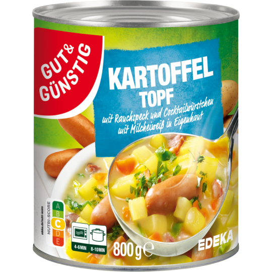 Gut & Günstig Kartoffel Topf mit Cocktailwürstchen und Rauchspeck 800ml