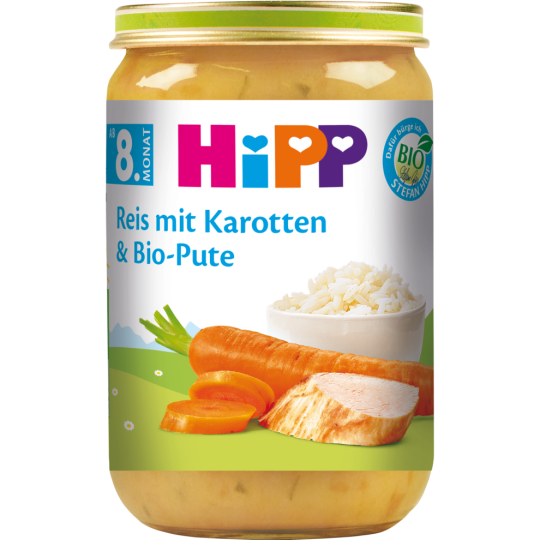 Bio Hipp Menü Reis mit Karotten und Pute ab 8.Monat 220g