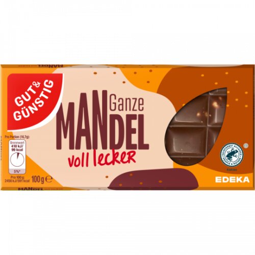 Gut & Günstig Edel Vollmilchschokolade ganze Mandel 100g