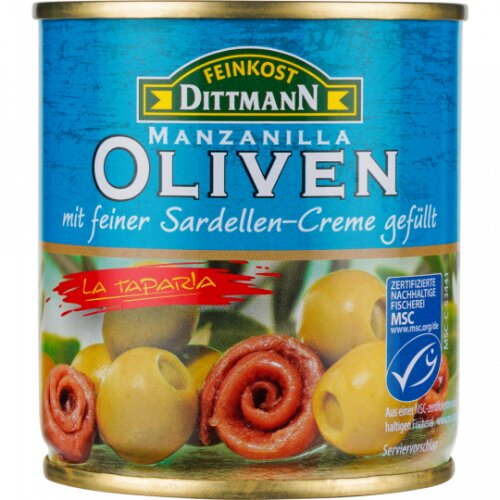 Feinkost Dittmann Oliven grün mit Sardellencremefüllung...
